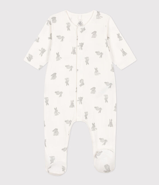 Pijama de túbico con conejos para bebé blanco MARSHMALLOW/gris GRIS