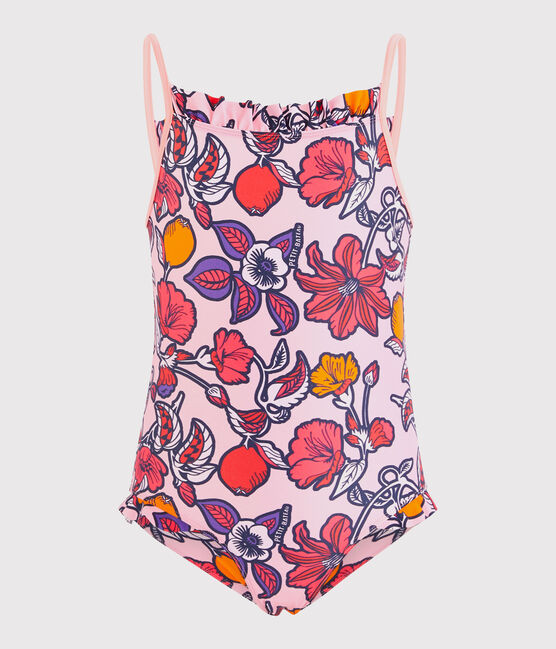 Traje de baño de 1 pieza ecorresponsable para niña rosa PATIENCE/blanco MULTICO