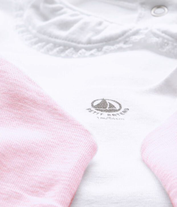 Conjunto beb&eacute; ni&ntilde;a 3 piezas blanco/rosa