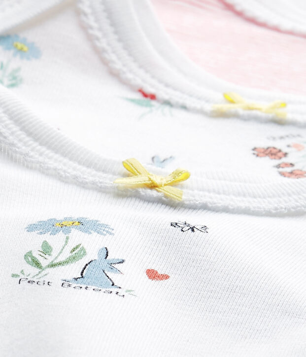 Lote de 3 bodies de manga corta para beb&eacute; ni&ntilde;a blanco