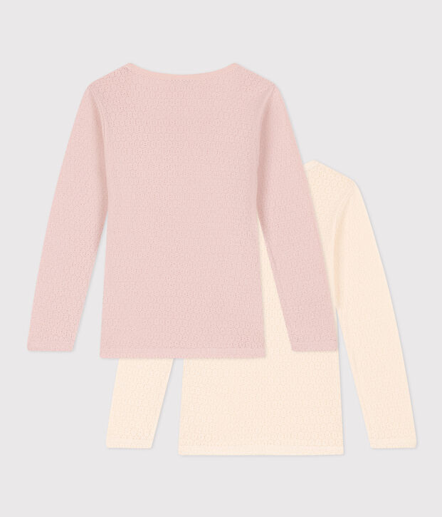 Juego de 2 camisetas de manga larga de algod&oacute;n calado para ni&ntilde;a multicolor