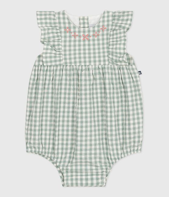Pelele de algodón sin mangas con estampado vichy y cuello bordado para bebé azul PAUL/blanco MARSHMALLOW