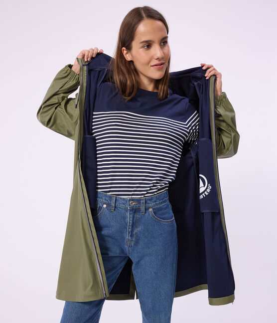 Chubasquero largo y bicolor para mujer verde OLIVINE