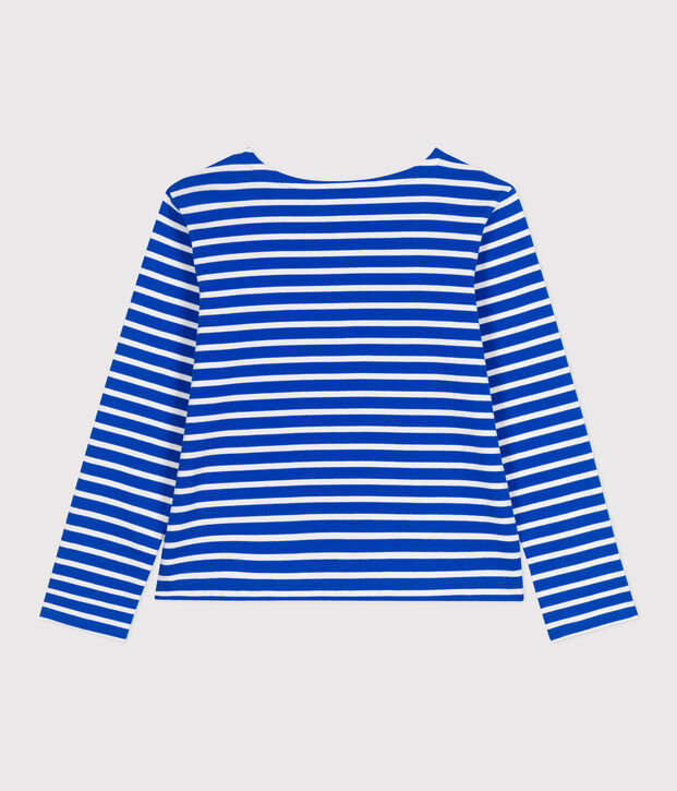 Marinera de algod&oacute;n de manga larga para mujer azul/blanco