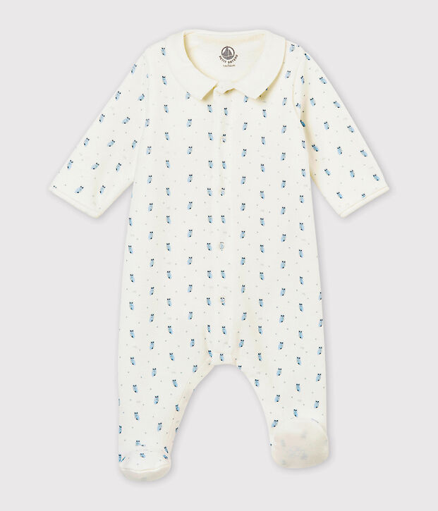 Bodypijama para beb&eacute; ni&ntilde;o en terciopelo de algod&oacute;n estampado blanco/multicolor