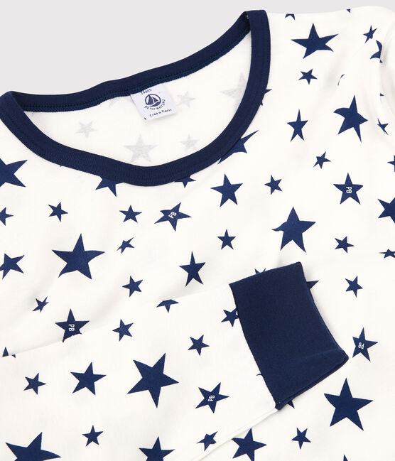 Pijama de algodón con estrellas para niño/niña blanco MARSHMALLOW/azul MEDIEVAL