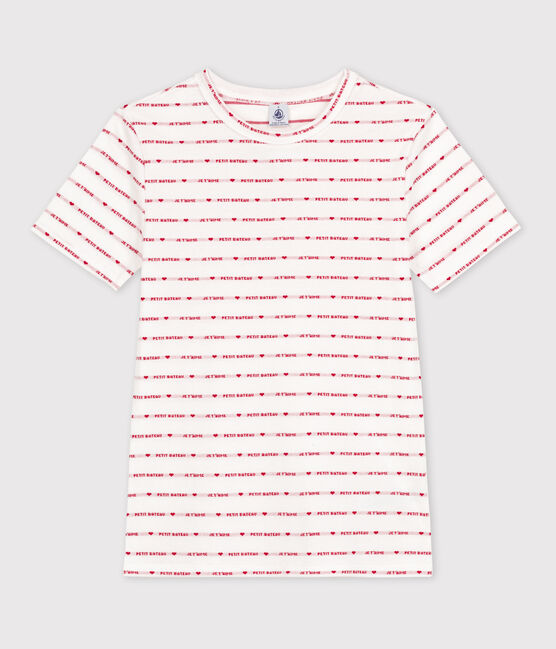 Camiseta L'ICONIQUE con cuello redondo de algodón orgánico de mujer blanco MARSHMALLOW/rojo TERKUIT