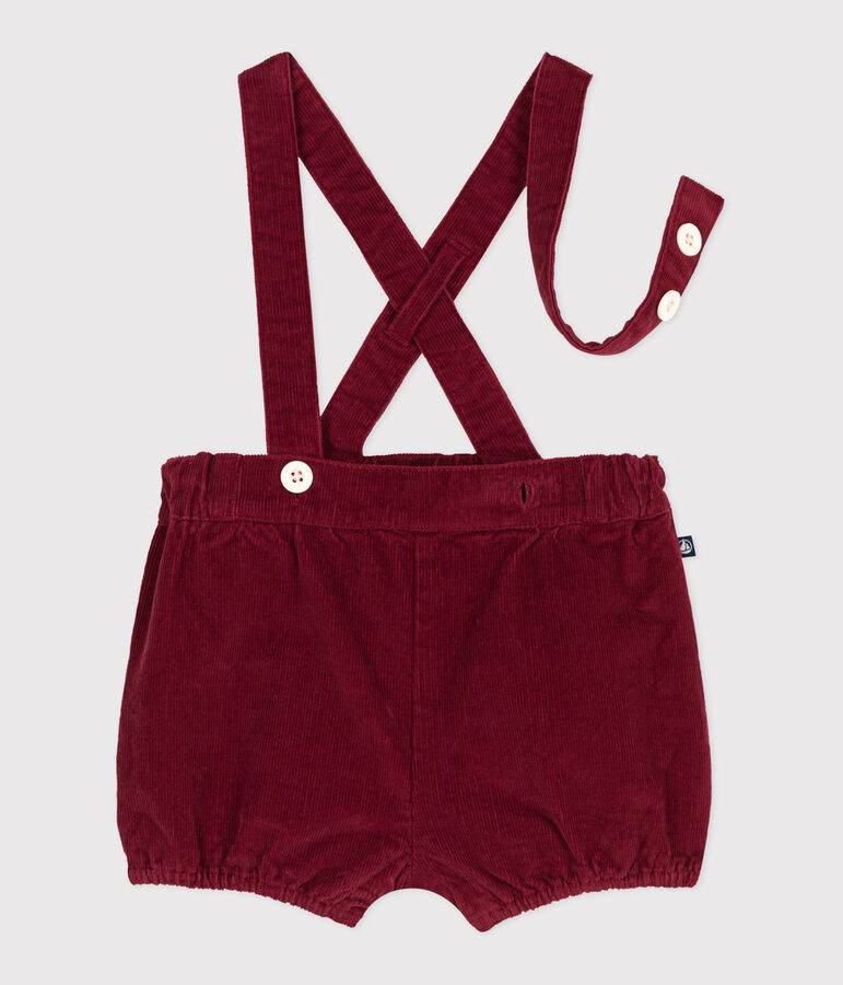 Shorts de pana lisa con tirantes para beb&eacute; rojo