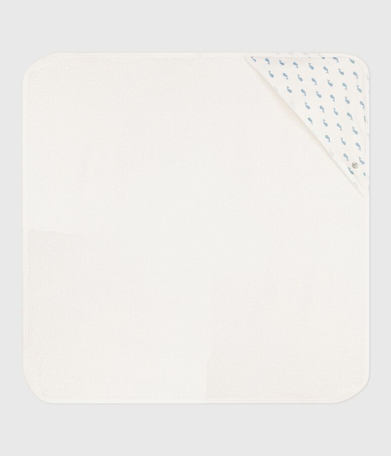 Capa de ba&ntilde;o de algod&oacute;n para beb&eacute; blanco/azul
