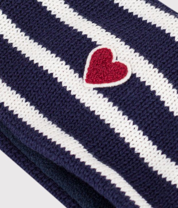 Braga de cuello a rayas de punto tricotado con forro polar para beb&eacute; azul/crudo
