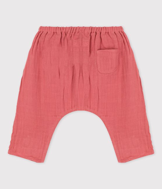 Pantalón de estilo saragüelles liso de gasa de algodón ecológico para bebé rosa PAPAYE