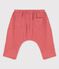 Pantalón de estilo saragüelles liso de gasa de algodón ecológico para bebé rosa PAPAYE