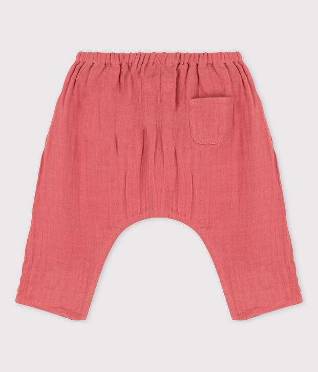 Pantal&oacute;n de estilo sarag&uuml;elles liso de gasa de algod&oacute;n ecol&oacute;gico para beb&eacute; rosa