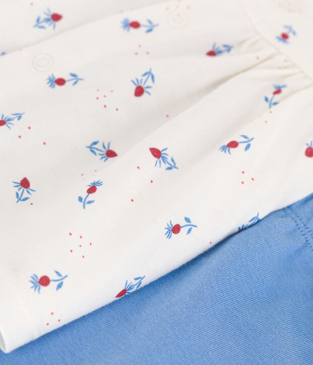 Conjunto de dos piezas de algod&oacute;n con blusa con volante para reci&eacute;n nacido blanco/multicolor