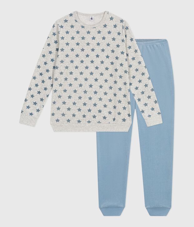 Pijama infantil de terciopelo con estampado de estrellas gris/azul