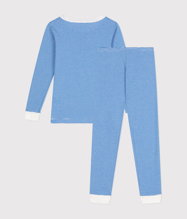 Pijama infantil ajustado de algod&oacute;n a rayas azul/blanco
