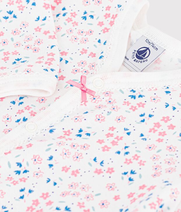 Pijama sin pies de algod&oacute;n con estampado de flores para beb&eacute; blanco/multicolor