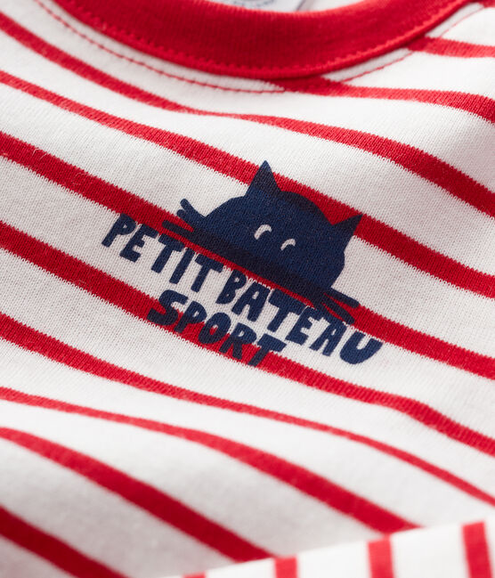 Camiseta a rayas de algodón de bebé blanco MARSHMALLOW/rojo TERKUIT