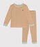 Pijama infantil de algodón a rayas marron CUIVRE/ MARSHMALLOW