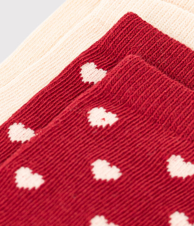 Juego de 2 pares de calcetines de punto de algod&oacute;n con corazones para beb&eacute; multicolor