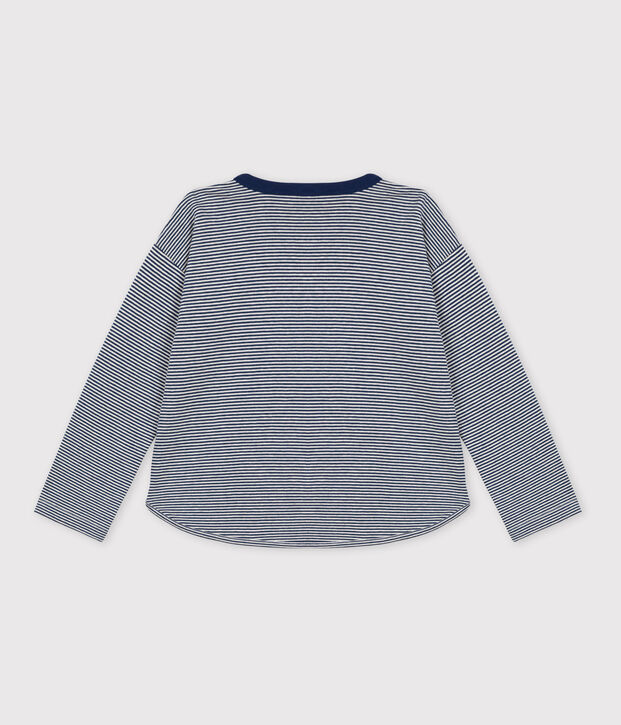 Camiseta de manga larga de tejido t&uacute;bico de ni&ntilde;o azul/beige