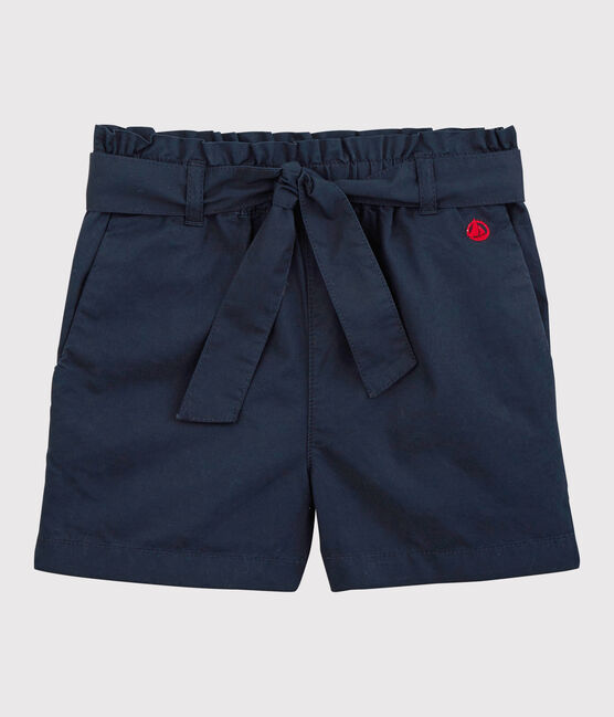 Shorts anudados de sarga de algodón para niña azul SMOKING