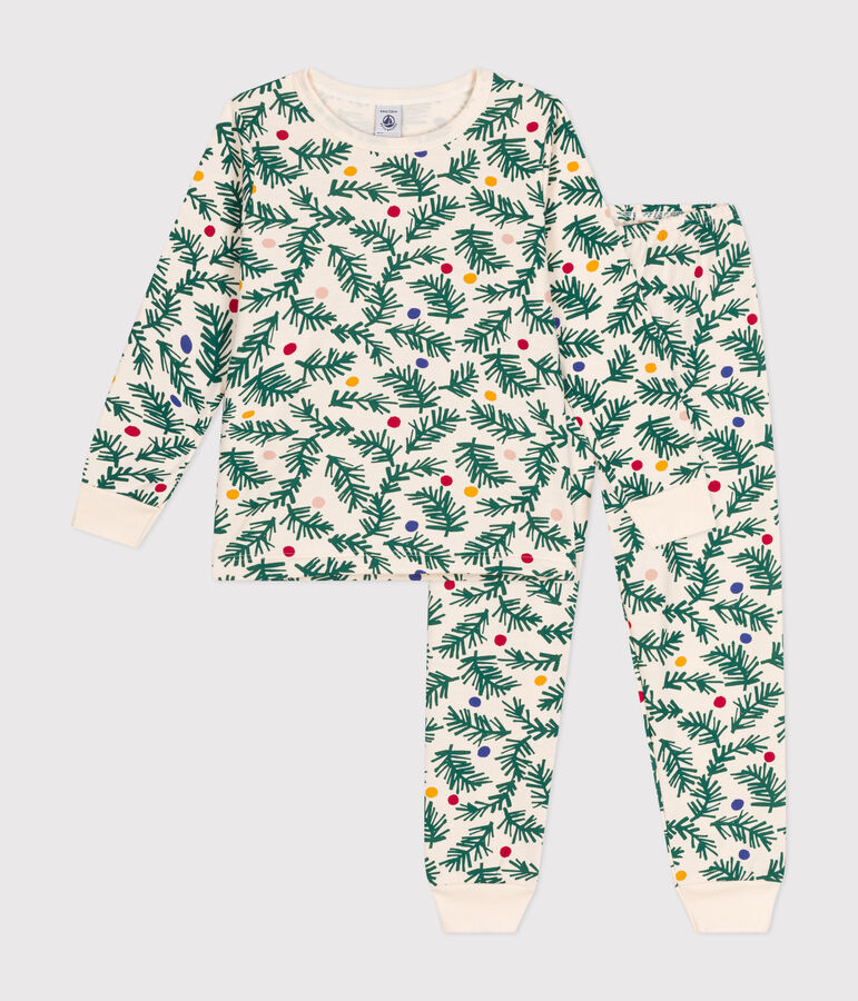 Pijama infantil de felpa cepillada con estampado de &aacute;rbol de Navidad crudo/multicolor