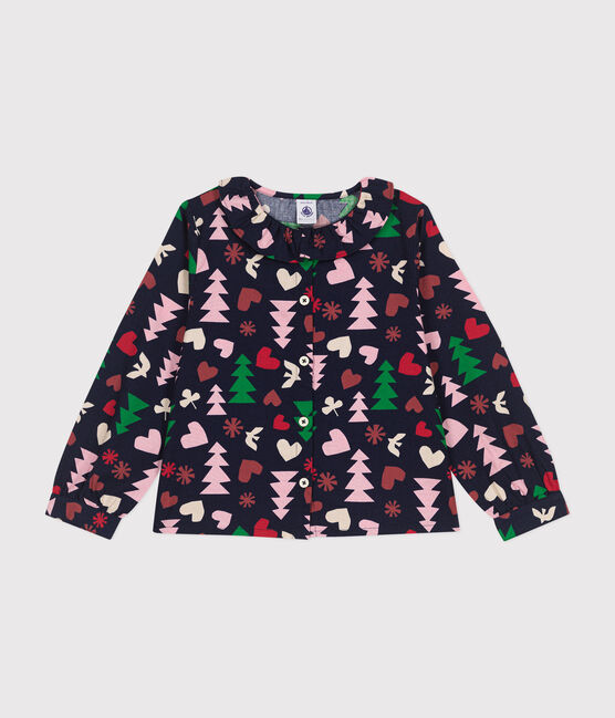 Blusa de manga larga de franela para niña azul SMOKING/blanco MULTICO