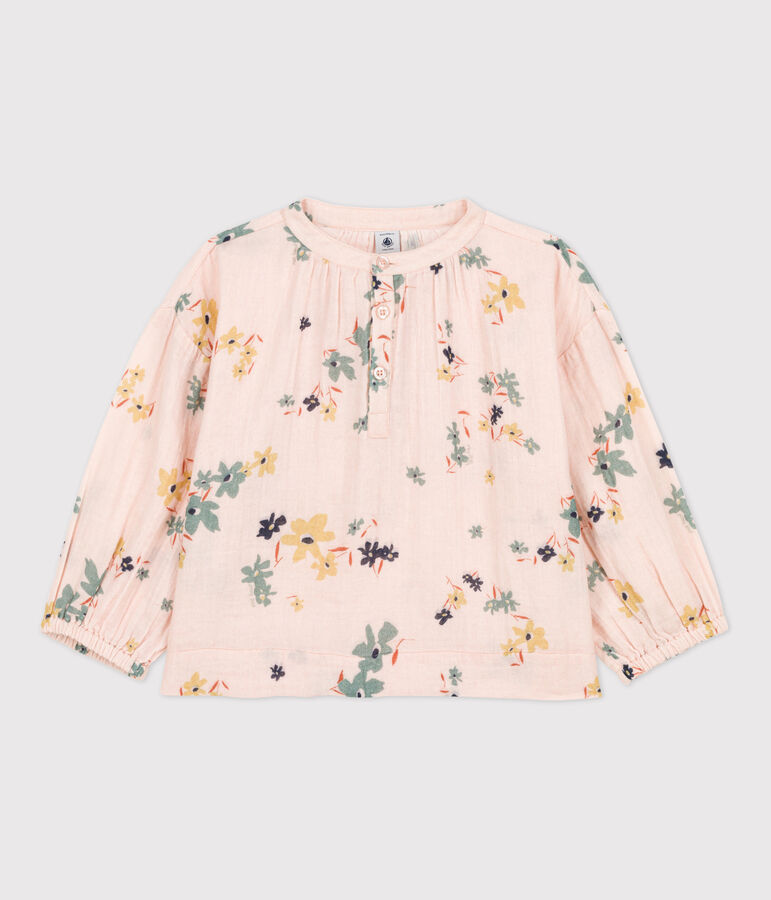Blusa estampada de gasa de algod&oacute;n de ni&ntilde;a rosa/multicolor