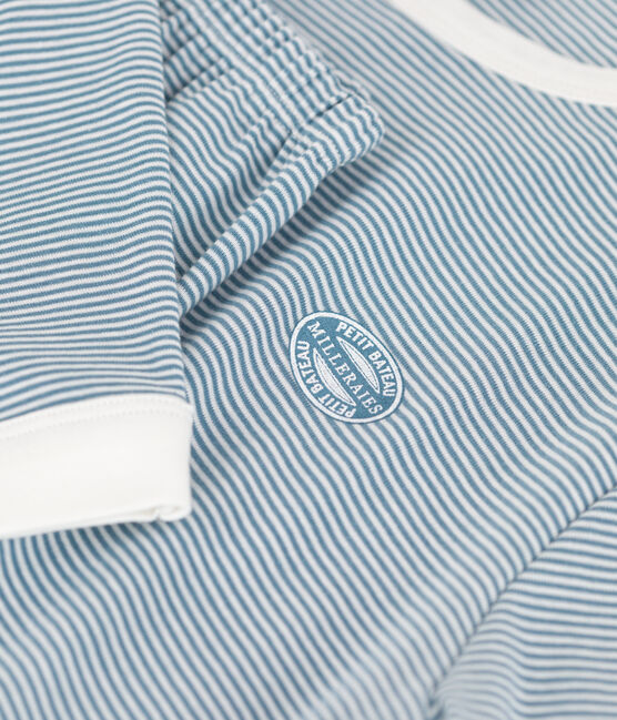 Pijama de algodón milrayas para niño/niña azul ROVER/blanco MARSHMALLOW