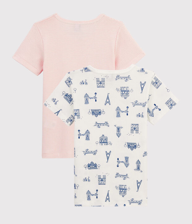 Juego de 2 camisetas de manga corta con estampado de Par&iacute;s de ni&ntilde;a peque&ntilde;a multicolor