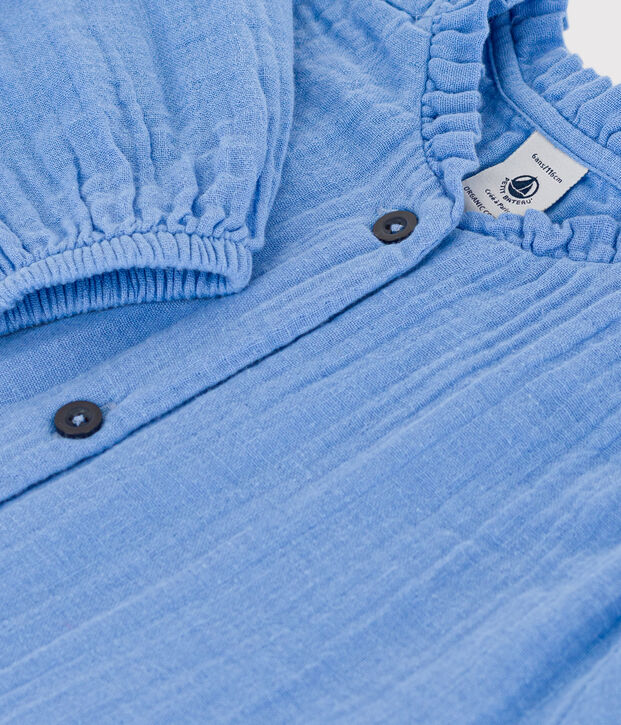 Blusa de gasa de algod&oacute;n lisa para ni&ntilde;a azul