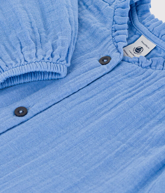 Blusa de gasa de algodón lisa para niña azul EDNA