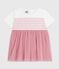 Vestido de manga corta de algodón y tul con parte superior a rayas para bebé blanco MARSHMALLOW/rosa CHARME