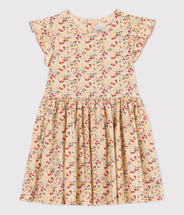 Vestido de popelina para ni&ntilde;a crudo/multicolor