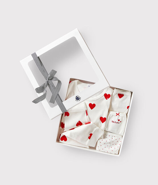 Estuche regalo con pijama y braguita de algodón con estampado de corazones rojos variante 1