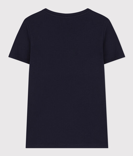 Camiseta LA RECTA de algodón con cuello de pico para mujer azul SMOKING