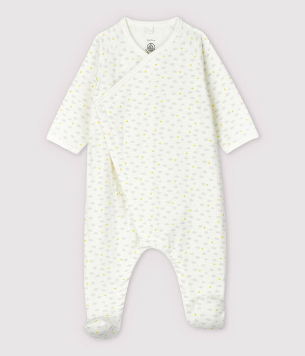 Pijama enterizo de conejo de beb&eacute; en tejido tubular de algod&oacute;n ecol&oacute;gico blanco/multicolor