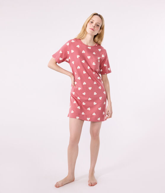 Camisón de manga corta con estampado de corazones para mujer rosa ROSEWOOD/ MARSHMALLOW
