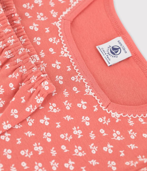 Pijama de manga corta de ni&ntilde;a de algod&oacute;n org&aacute;nico rosa/blanco