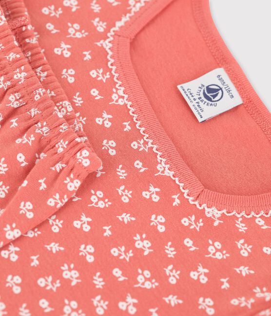 Pijama de manga corta de niña de algodón orgánico rosa PAPAYE/ MARSHMALLOW