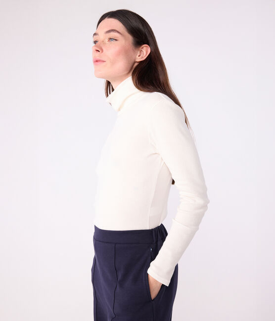 Camiseta de cuello alto Icónica de lana y algodón para mujer crudo MILK