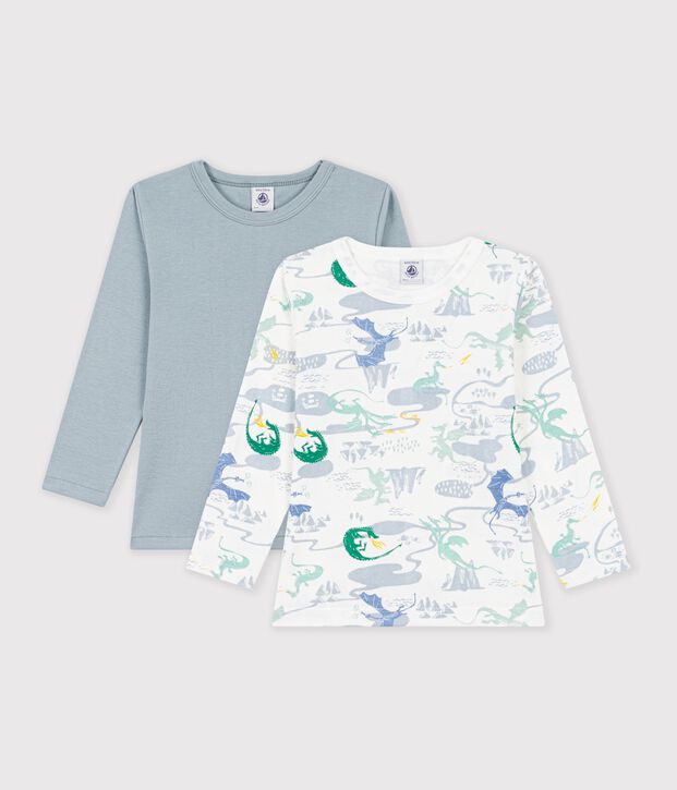 Juego de camisetas infantiles de algod&oacute;n de manga larga con estampado de dragones multicolor