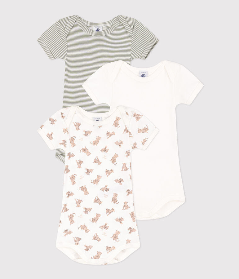 Juego de 3 bodis de algod&oacute;n de manga corta con leopardos multicolor