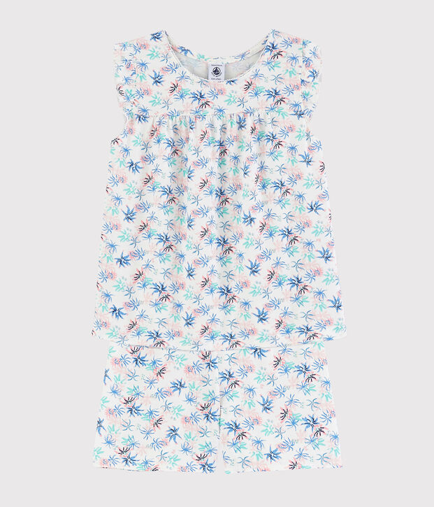 Pijama corto con estampado de an&eacute;monas de algod&oacute;n fino de ni&ntilde;a blanco/multicolor