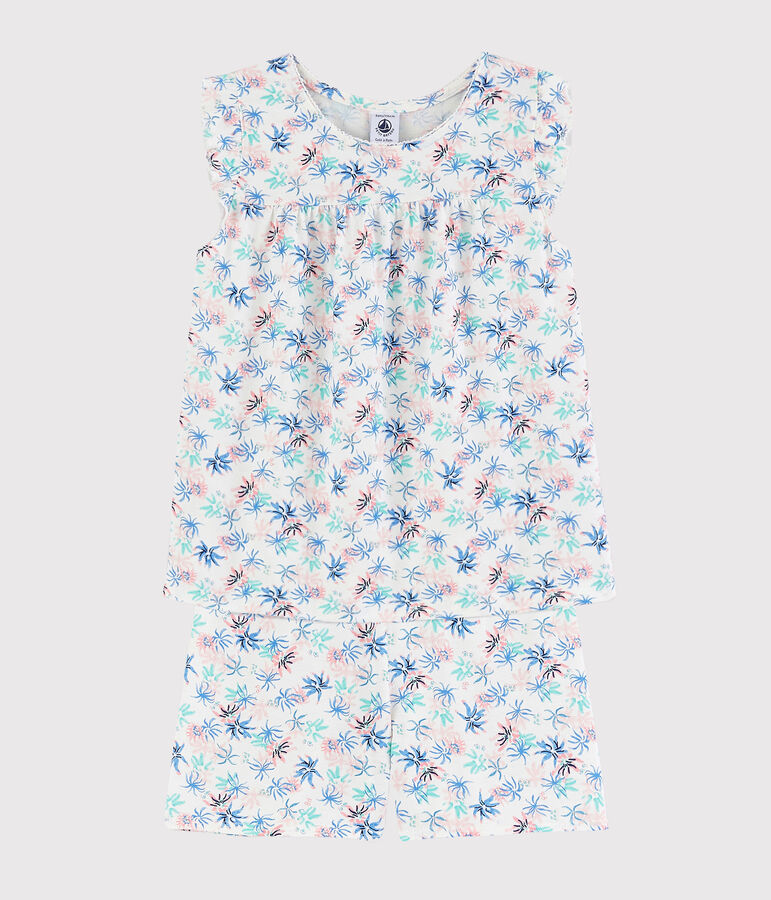 Pijama corto con estampado de an&eacute;monas de algod&oacute;n fino de ni&ntilde;a blanco/multicolor