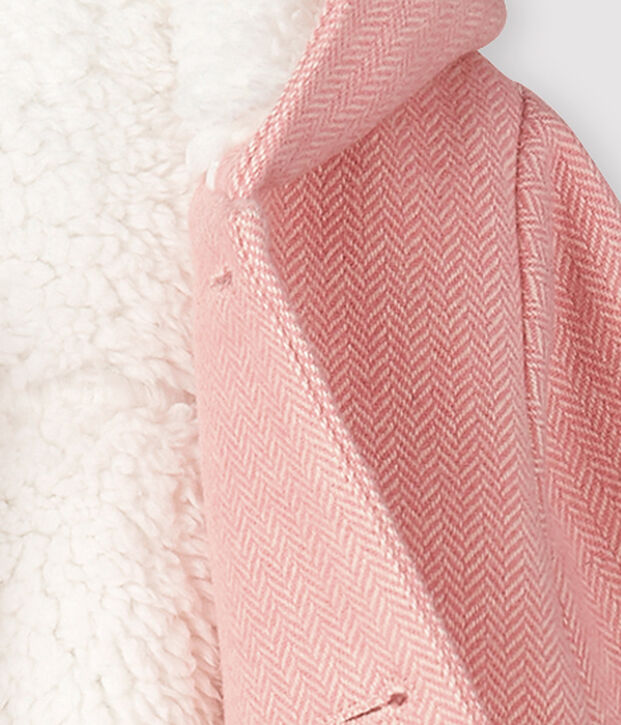 Abrigo de tela de lana para beb&eacute; ni&ntilde;a rosa/blanco