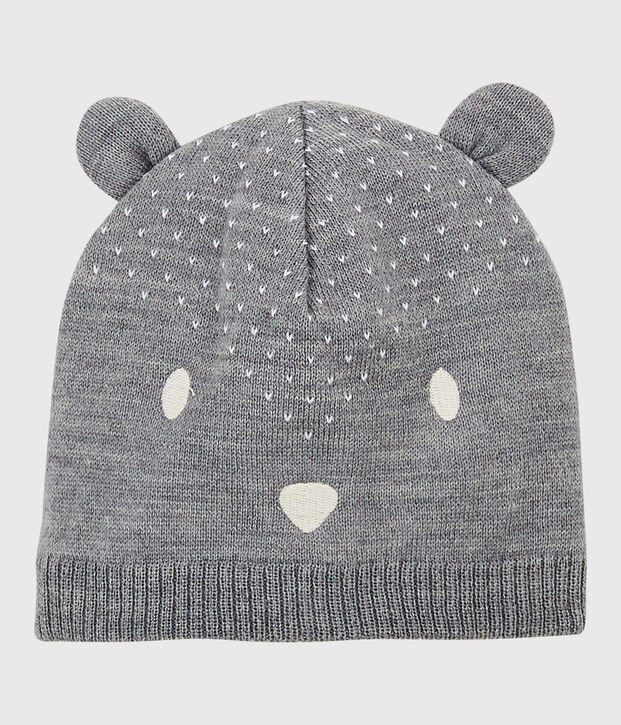 Gorro de punto de beb&eacute;. gris