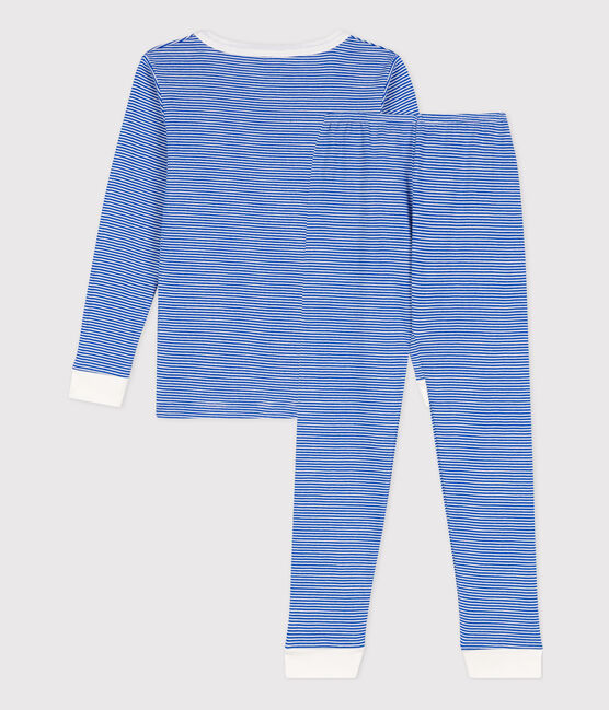 Pijama ajustado de algodón a rayas para niña/niño azul PERSE/blanco MARSHMALLOW