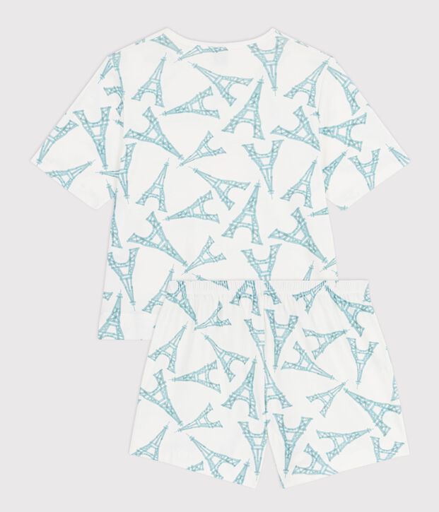 Pijama corto de algod&oacute;n con estampado de torre Eiffel para mujer blanco/multicolor